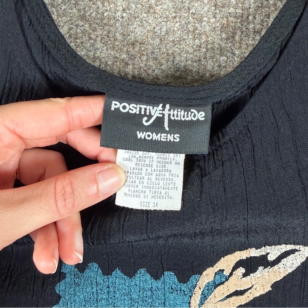 Vintage 90s Black Sleeveless Midi Shift Dress Women’s 14 Crinkle Gauzy Fairycore - Picture 5 of 10